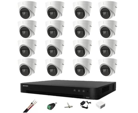 Sistem de supraveghere hikvision 16 camere de interior 8mp 2.8mm ir 60m, dvr 16 canale 4k, accesorii montaj