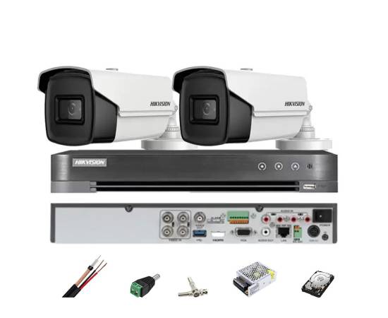 Sistem de supraveghere hikvision 2 camere 8mp 4 in 1, ir 60m, dvr 4 canale, accesorii montaj, hard disk