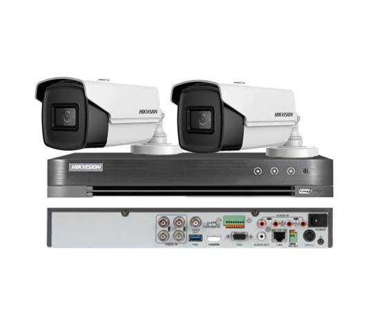 Sistem de supraveghere hikvision 2 camere bullet 8mp, ir 80m, 4 in 1 lentila 3.6mm, dvr 4 canale 4k 8mp