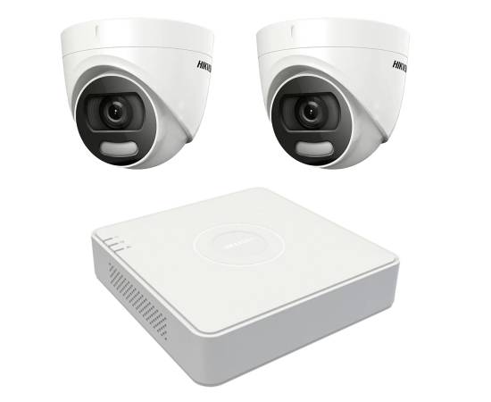 Sistem de supraveghere hikvision 2 camere interior 5mp colorvu, lumina alba 20m, dvr 4 canale 8 mp