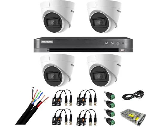 Sistem de supraveghere hikvision 4 camere interior 4 in 1, 8mp, lentila 2.8, ir 60m, dvr 4 canale 4k 8mp, accesorii