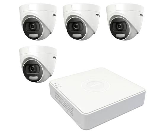 Sistem de supraveghere hikvision 4 camere interior 5mp colorvu, lumina alba 20m, dvr 4 canale turbohd