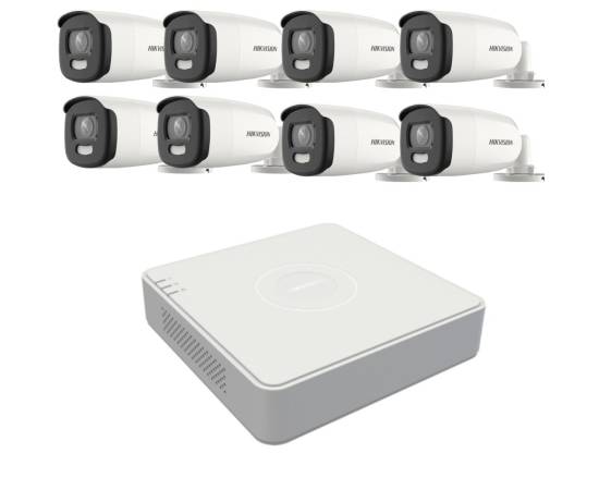 Sistem de supraveghere hikvision 8 camere 5mp colorvu, color noaptea 40m, dvr cu 8 canale 8mp