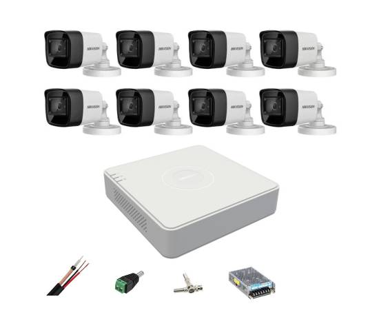 Sistem de supraveghere hikvision 8 camere exterior 8mp, 4 in 1, ir 30m, dvr 8 canale 4k 8mp, accesorii