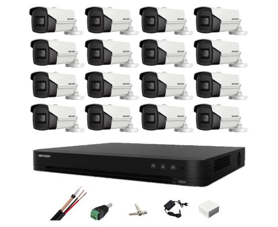 Sistem de supraveghere video 16 camere hikvision 4 in 1, 8mp, lentila 3.6mm, ir 80m, dvr 16 canale 4k, accesorii