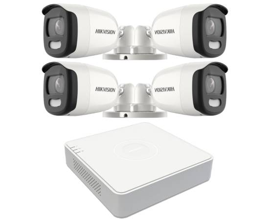 Sistem de supraveghere video 4 camere hikvision colorvu 5mp lumina alba 20m dvr 4 canale 8mp