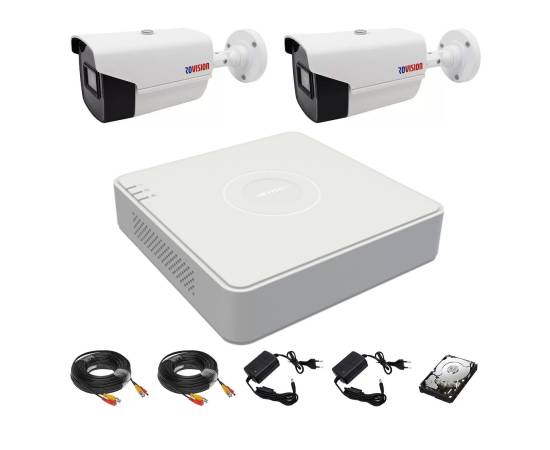 Sistem de supraveghere video complet 2 camere oem hikvision full hd, ir40m, dvr 4 canale, accesorii si hard