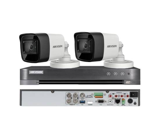 Sistem de supraveghere video hikvision 2 camere 4 in 1, 8mp, lentila 2.8mm, ir 30m, dvr 4 canale 4k 8mp