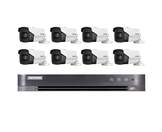 Sistem de supraveghere video hikvision 8 camere 8mp 4 in 1 ir 80m, dvr 8 canale 4k 8mp