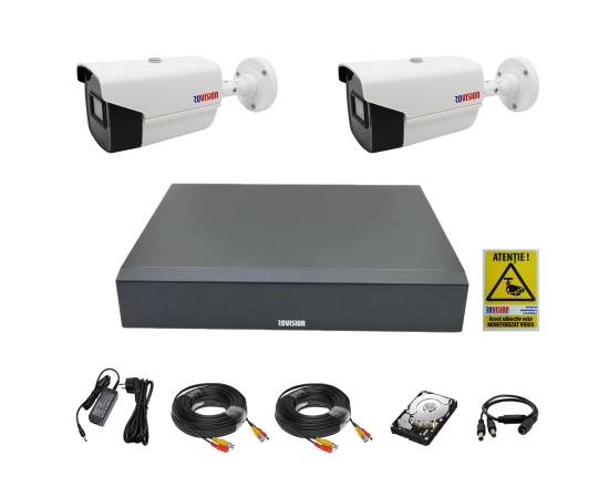 Sistem supraveghere 2 camere exterior 2mp 1080p full hd ir 40m oem hikvision, dvr 4 canale, accesorii full, hard 500gb