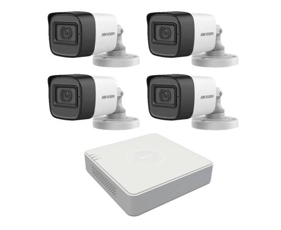 Sistem supraveghere 4 camere hikvision 2mp 2.8mm ir 30m, dvr 4 canale 1080n audio integrat