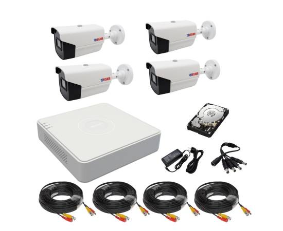 Sistem supraveghere 4 camere rovision oem hikvision 2mp, full hd, ir 40m, dvr 4 canale 4mp lite, accesorii si hard incluse