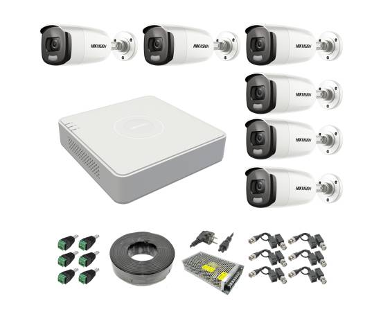 Sistem supraveghere 6 camere hikvision 2mp color vu cu ir 40m (color noapte ) , dvr 8 canale