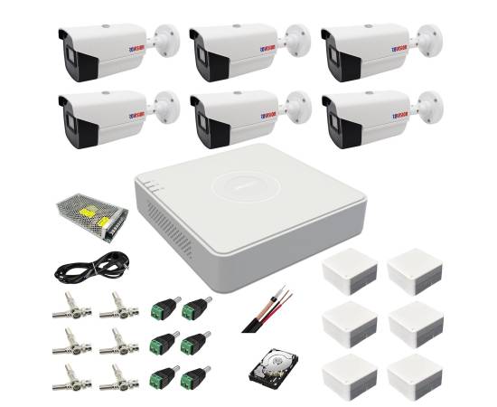 Sistem supraveghere 6 camere rovision oem hikvision 2mp full hd, dvr 8 canale 1080p, accesorii si hard