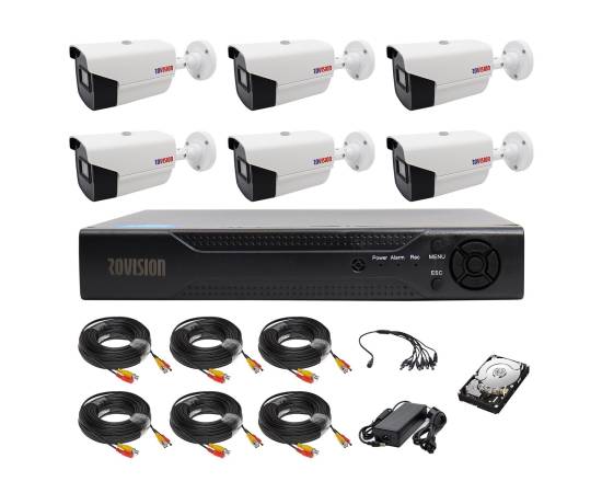 Sistem supraveghere 6 camere rovision oem hikvision 2mp full hd, dvr pentabrid 5 in 1, 8 canale, accesorii si hard incluse