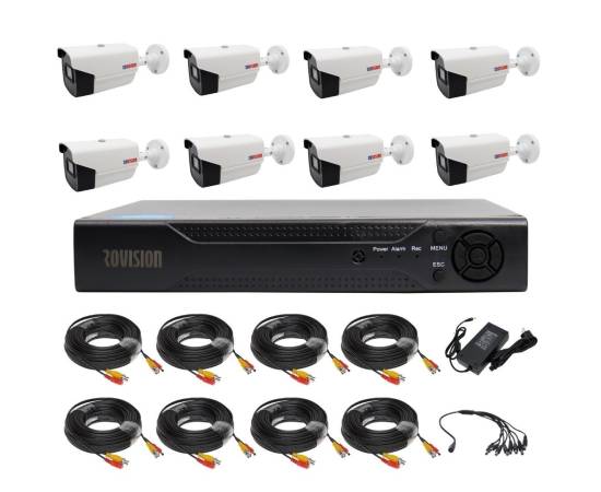 Sistem supraveghere 8 camere rovision oem hikvision 2mp full hd, ir40m, dvr pentabrid 5 in 1, 8 canale, accesorii incluse