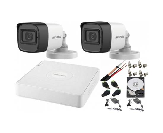 Sistem supraveghere audio-video hikvision 2 camere turbo hd 2mp dvr 4 canale, hdd 500gb