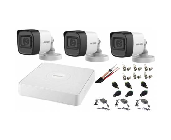 Sistem supraveghere audio-video hikvision 3 camere turbo hd 2mp dvr 4 canale