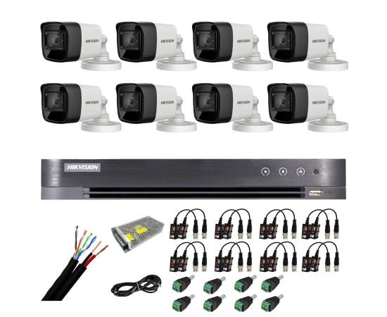 Sistem supraveghere exterior hikvision 8 camere 8mp, 4 in 1, ir 30m, dvr 8 canale 4k 8mp, accesorii