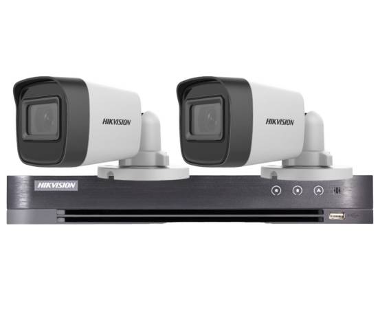 Sistem supraveghere hikvision 2 camere 5mp, lentila 2.8mm, ir 30m, dvr 4 canale 5mp, audio