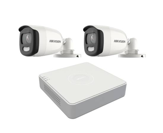 Sistem supraveghere hikvision 2 camere 5mp colorvu lentila 2.8mm, lumina alba 20m, dvr 4 canale