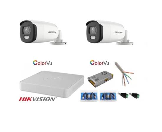 Sistem supraveghere hikvision 2 camere 5mp ultra hd color vu full time color noaptea dvr 4 canale