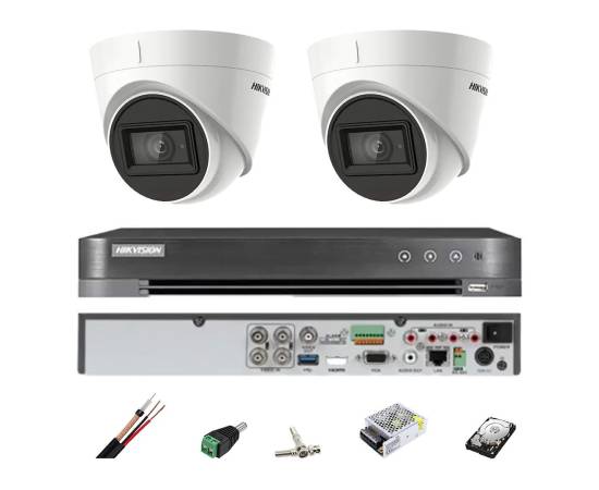 Sistem supraveghere hikvision 2 camere interior 4 in 1, 8mp, lentila 2.8, ir 60m, dvr 4 canale, accesorii, hard disk