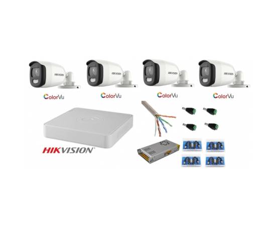 Sistem supraveghere hikvision 4 camere 5mp ultra hd color vu dvr 4 canale full time color noaptea