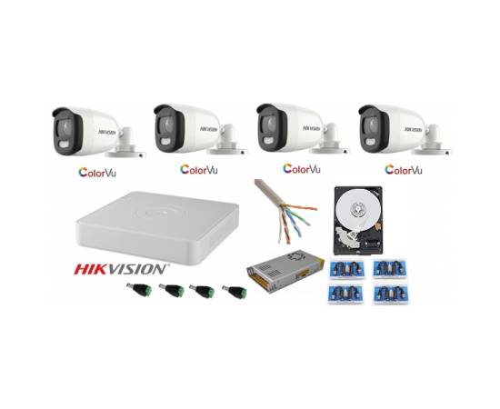 Sistem supraveghere hikvision 4 camere 5mp ultra hd color vu full time ( color noaptea ) cu accesorii