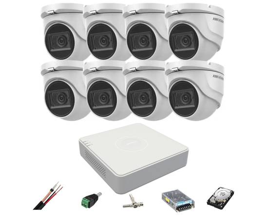 Sistem supraveghere hikvision 8 camere 8mp, 2.8mm, ir 30m, dvr 8 canale 4k, accesorii, hard disk