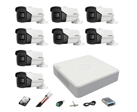 Sistem supraveghere hikvision 8 camere 8mp 4 in 1, ir 60m, dvr 8 canale 4k, accesorii montaj, hard disk