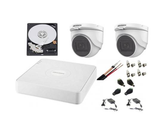 Sistem supraveghere interior  audio-video hikvision 2 camere turbo hd 2mp dvr 4 canale, hdd 500gb
