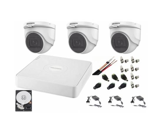 Sistem supraveghere interior  audio-video hikvision 3 camere turbo hd 2mp dvr 4 canale, hdd 500gb
