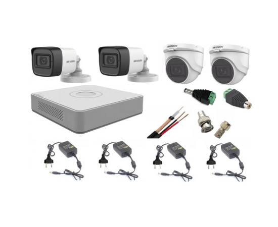 Sistem supraveghere mixt audio-video hikvision 4 camere turbo hd 2mp, accesorii incluse