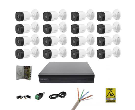 Sistem supraveghere pentru exterior 16 camere dahua 2mp, ir 20m, dvr 16 canale rovision, accesorii