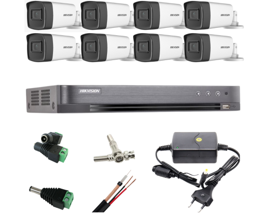 Sistem supraveghere profesional hikvision 8 camere 5mp turbo hd ir 80m