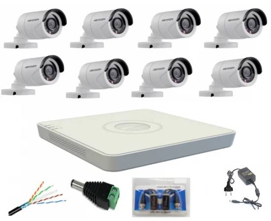 Sistem supraveghere profesional hikvision cu 8 camere video de 2mp full hd ir 20m, accesorii montaj incluse