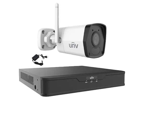 Sistem supraveghere video 1 camera ip wi-fi 2mp smart ir 30m, 2.8mm, microfon, nvr 4 canale 4k unv, accesorii