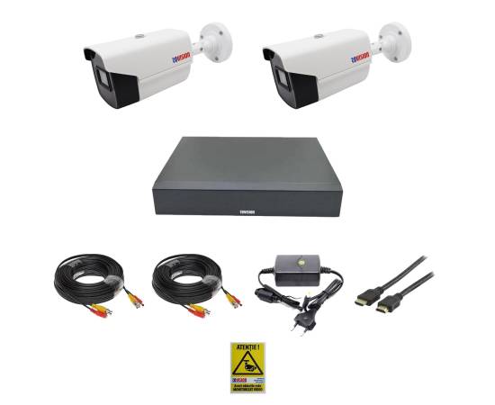 Sistem supraveghere video 2 camere profesionale 2 mp 1080p full hd 40m infrarosu oem hikvision, dvr 4 canale , live internet full accesorii