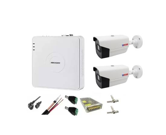 Sistem supraveghere video 2 camere rovision 2mp infrarosu 40m, dvr hikvision 4 canale, accesorii