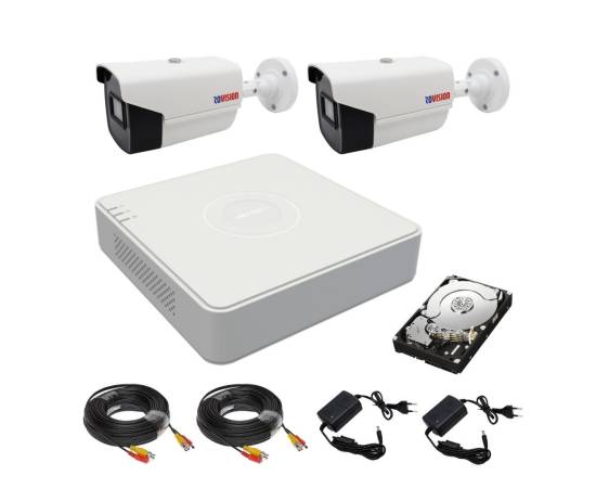 Sistem supraveghere video 2 camere rovision oem hikvision 2mp, full hd, 2.8mm, ir 40m, dvr 4canale video 4mp, lite, accesorii si hard incluse