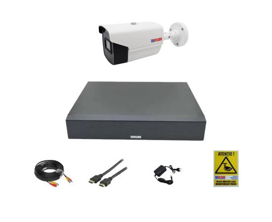 Sistem supraveghere video complet 1 camera exterior full hd cu ir 40 m oem hikvision, dvr 4 canale, accesorii