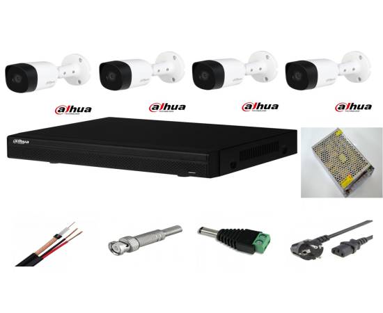 Sistem supraveghere video exterior 4 camere dahua 2mp ir 20m, dvr dahua, accesorii incluse