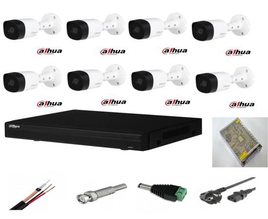 Sistem supraveghere video exterior 8 camere dahua 2mp, dvr dahua, accesorii incluse full