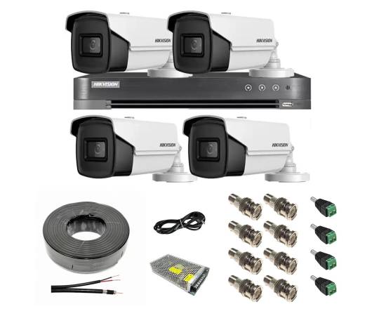 Sistem supraveghere video hikvision 4 camere 8mp 4 in 1, ir 60m, dvr 4 canale 4k 8mp, accesorii