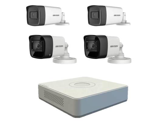 Sistem supraveghere video hikvision 4 camere de exterior 5mp turbo hd 2 cu ir80m si 2 cu ir40m dvr 4 canale