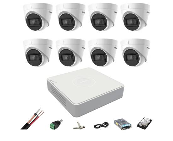 Sistem supraveghere video hikvision 8 camere 4 in 1 8mp ir 60m, dvr 8 canale 4k, accesorii, hard disk