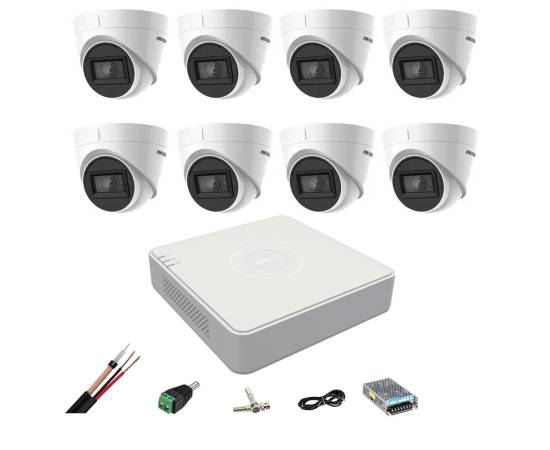 Sistem supraveghere video hikvision 8 camere 4 in 1 8mp ir 60m, dvr 8 canale 4k, accesorii montaj