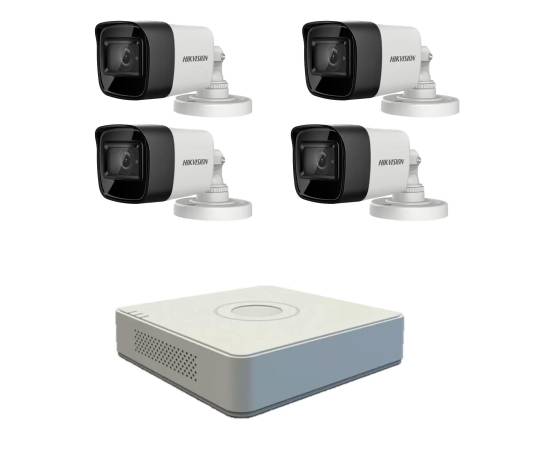 Sistem supraveghere video profesional hikvision 4 camere de exterior 5mp turbo hd cu ir 80m dvr 4 canale live internet