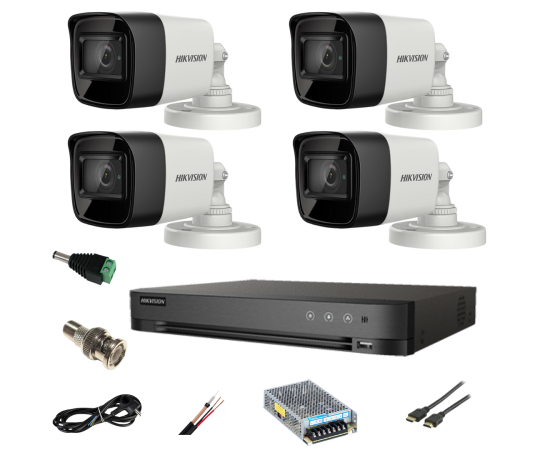 Sistem supraveghere video ultra profesional hikvision 4 camere ultra hd  8mp 4k, dvr 4 canale, full accesorii, live internet